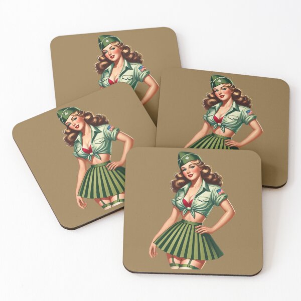 Item preview, Retro Rockabilly Pin-Up Girl Army Print Artwork designed and sold by PinUpPizzazz.