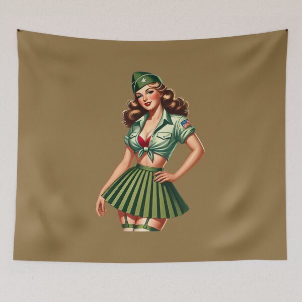 Item preview, Retro Rockabilly Pin-Up Girl Army Print Artwork designed and sold by PinUpPizzazz.