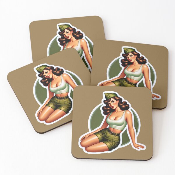 Item preview, Vintage Rockabilly Pin-Up Girl Army Print Artwork designed and sold by PinUpPizzazz.