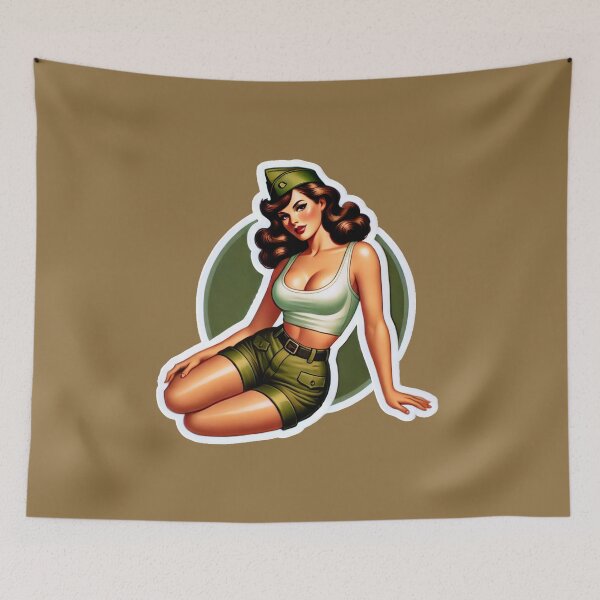 Item preview, Vintage Rockabilly Pin-Up Girl Army Print Artwork designed and sold by PinUpPizzazz.