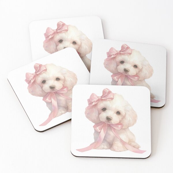 Item preview, white puppy with pink ribbons designed and sold by viviofthevalley.