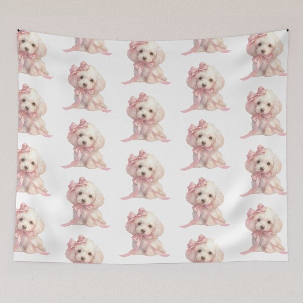 Item preview, white puppy with pink ribbons designed and sold by viviofthevalley.