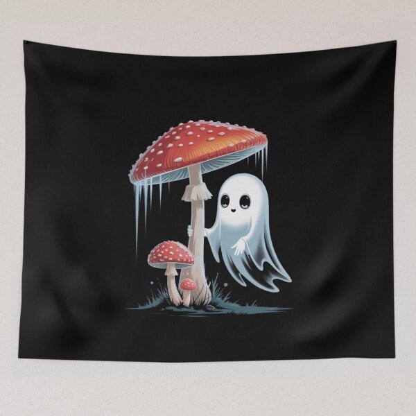 Item preview, Ghost & Mushrooms – Whimsical Forest Spirit Art Print designed and sold by teevoxx.