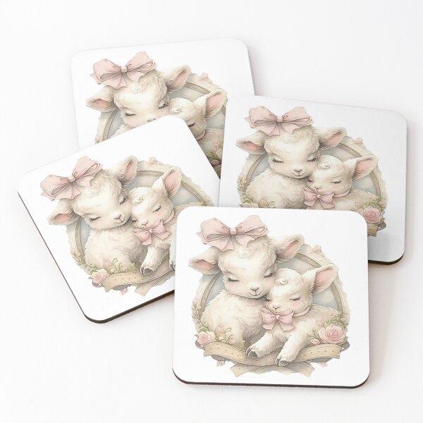 Item preview, two lambs with pink bows designed and sold by viviofthevalley.