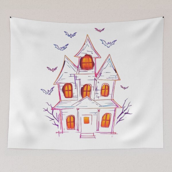 Item preview, Neon Haunted House with Bats designed and sold by AlexLineArt.