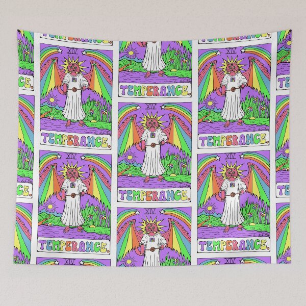 Item preview, Temperance Tarot Card Rainbow Cat Psychedelic Original Art Illustration designed and sold by Intergalactic Unicorn: Art by Anna Schmidt.