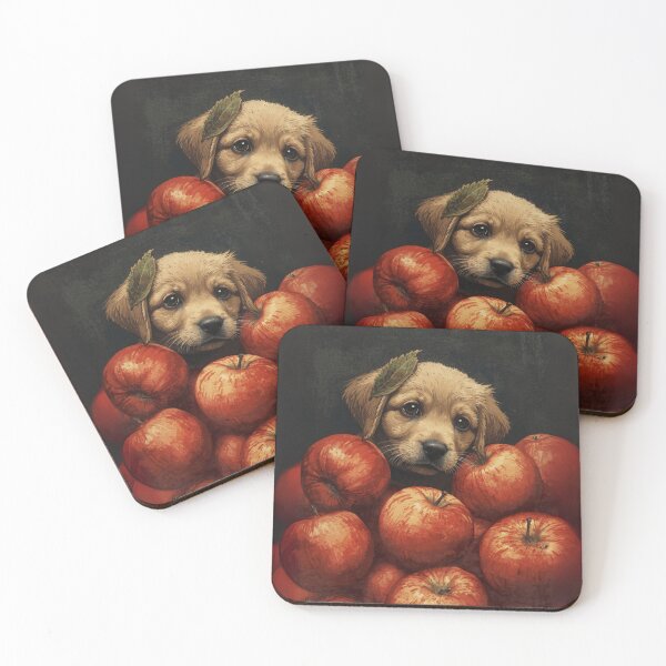 Item preview, Cute Yellow Lab Puppy Painting Peeking Apples Painting  designed and sold by TackyTime.