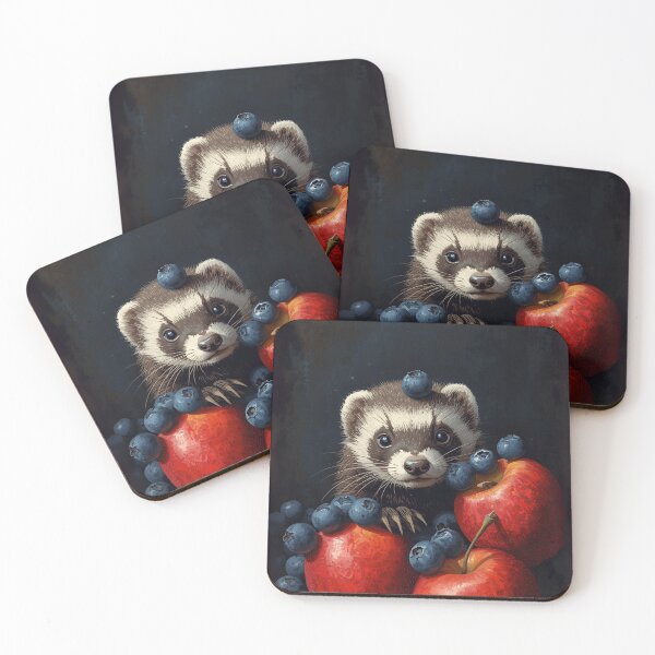 Item preview, Cute Baby Ferret Painting Peeking Apple Blueberries Painting  designed and sold by TackyTime.