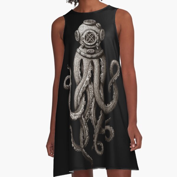 Deep Sea Diving Octopus Vintage Art gifts and Apparel A-Line Dress