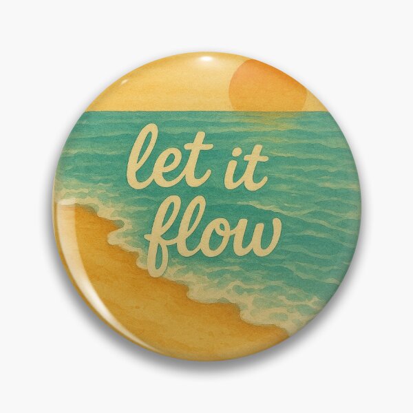 Item preview, Retro Watercolor Beach – "Let It Flow" Ocean Waves Sticker - Quote designed and sold by Akita Moods.