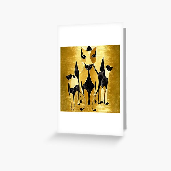 Cats in Black and Gold Leaf Art Pet Greeting Card