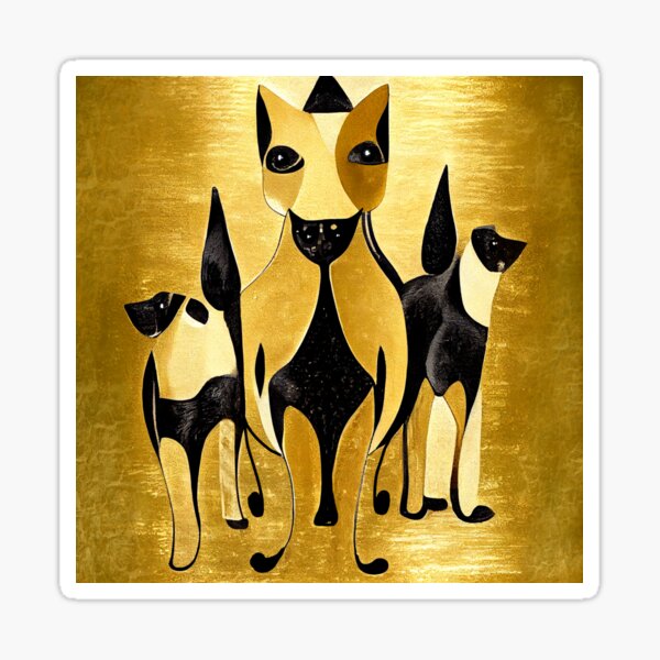 Cats in Black and Gold Leaf Art Pet Sticker