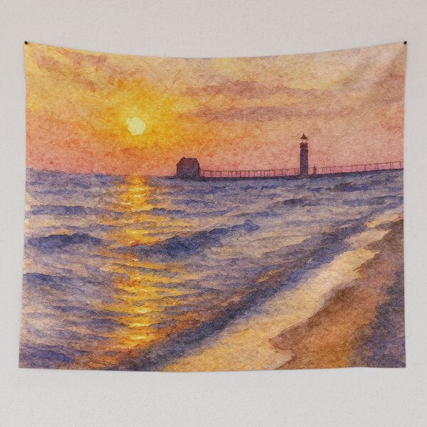 Item preview, Sunset Serenity – West Michigan Lakeshore in Watercolor designed and sold by Moments Abroad.