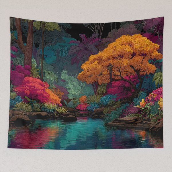Item preview, Artistic vibrant jungle river print designed and sold by dcrc.