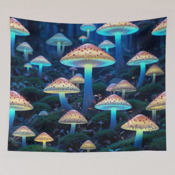 Item preview, Enchanted Glowing Mushrooms at Dusk designed and sold by InezPhotography.