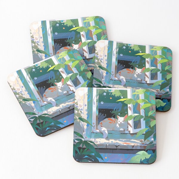 Item preview, Cat sunny window plants relaxed watercolor designed and sold by Ledsor.
