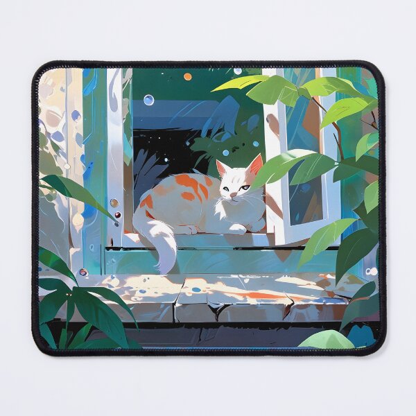 Item preview, Cat sunny window plants relaxed watercolor designed and sold by Ledsor.