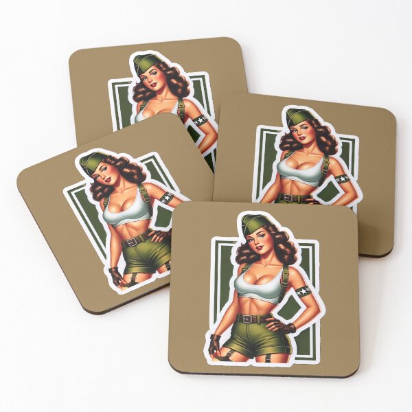 Item preview, Retro Rockabilly Pin-Up Girl Army Print Artwork designed and sold by PinUpPizzazz.