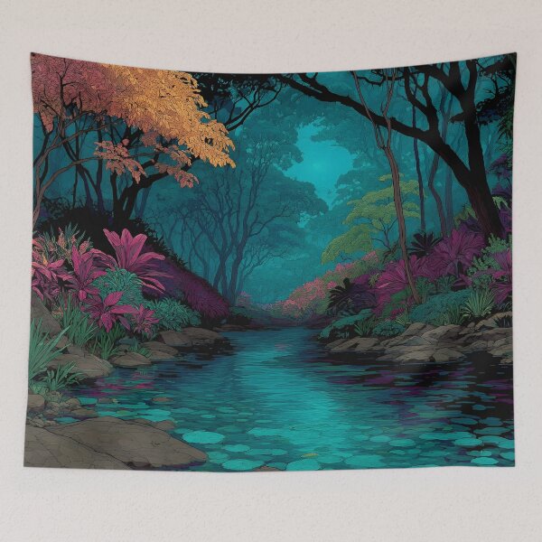 Item preview, Artistic vibrant jungle river print designed and sold by dcrc.