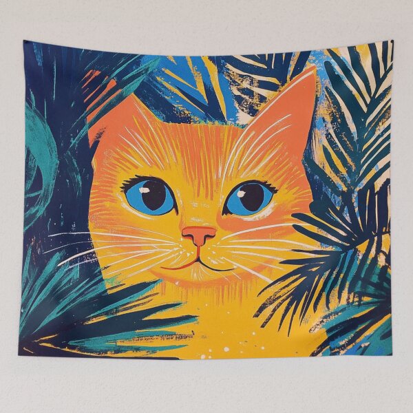 Item preview, Risograph Cat - Bright Retro Jungle Feline designed and sold by Myra365Art.