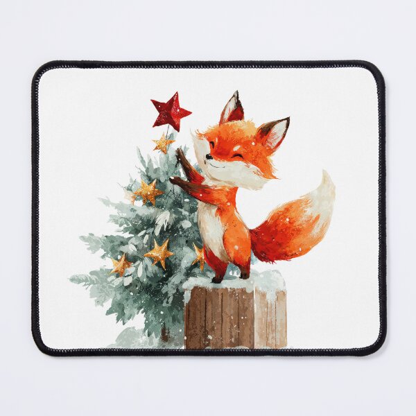 Item preview, Festive Fox Decorating Christmas Tree designed and sold by Anastasiia Yurevych.