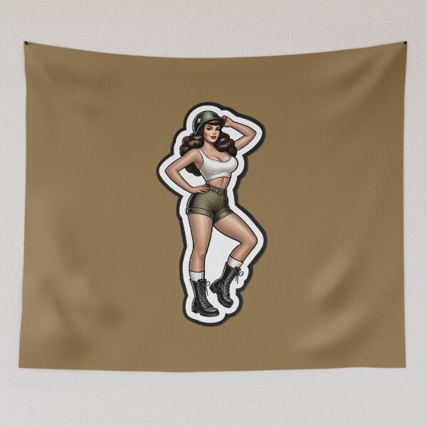 Item preview, Vintage Rockabilly Pin-Up Girl Army Print Artwork designed and sold by PinUpPizzazz.
