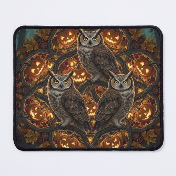 Item preview, Owls Encircled by Glowing Jack-o'-Lanterns designed and sold by InezPhotography.