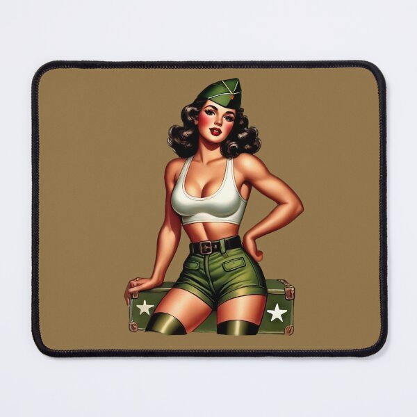 Item preview, Retro Rockabilly Pin-Up Girl Army Print Artwork designed and sold by PinUpPizzazz.