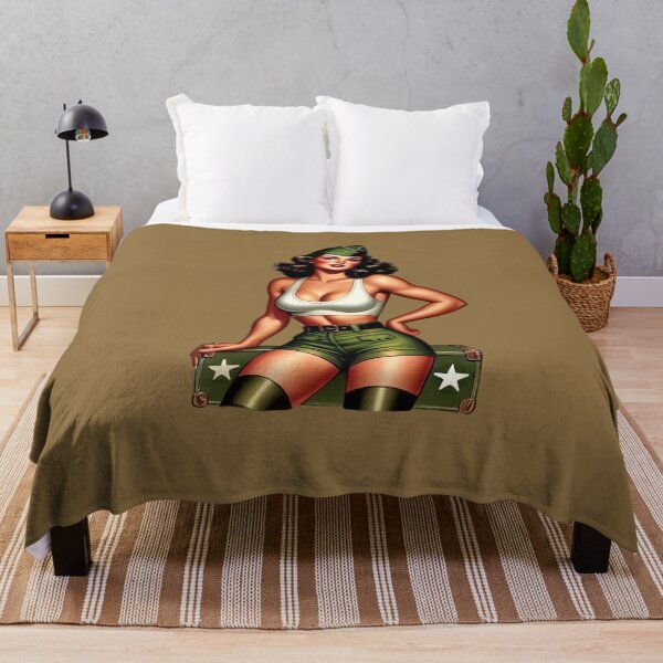 Item preview, Retro Rockabilly Pin-Up Girl Army Print Artwork designed and sold by PinUpPizzazz.