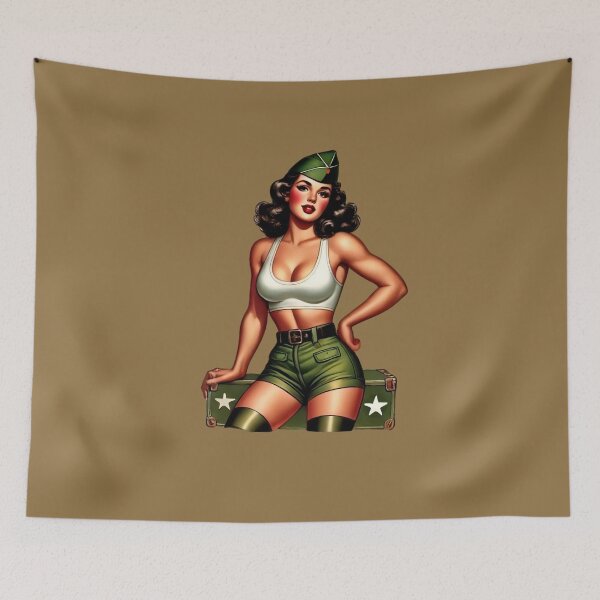 Item preview, Retro Rockabilly Pin-Up Girl Army Print Artwork designed and sold by PinUpPizzazz.