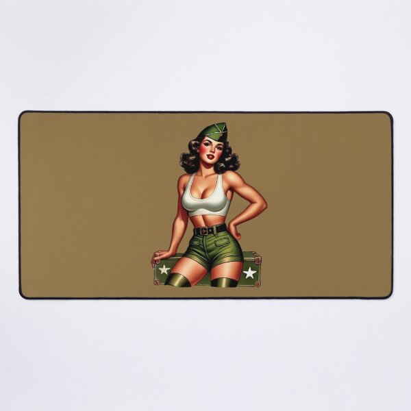 Item preview, Retro Rockabilly Pin-Up Girl Army Print Artwork designed and sold by PinUpPizzazz.