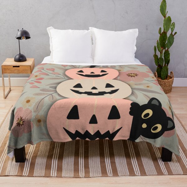 Item preview, Retro floral with stacked pumpkins and peeping black cat designed and sold by ClickATee Store .