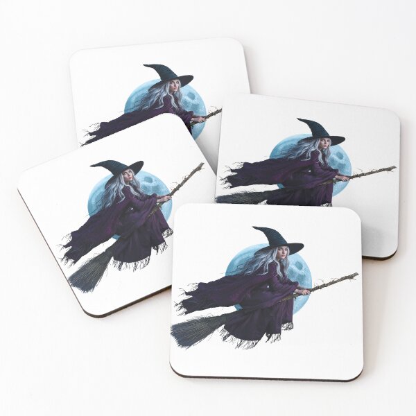 Item preview, Witch flying on a broomstick with a full moon in the background designed and sold by PWDigitalArt.