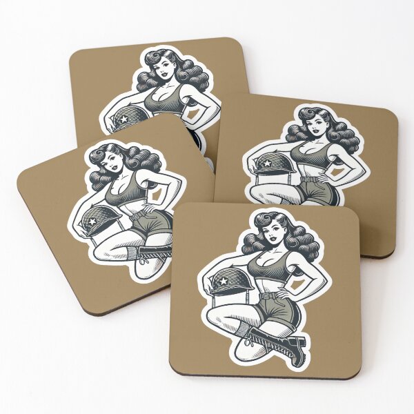 Item preview, Vintage Rockabilly Pin-Up Girl Army Print Artwork designed and sold by PinUpPizzazz.