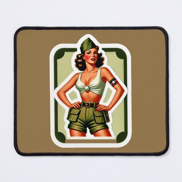 Item preview, Retro Rockabilly Pin-Up Girl Army Print Artwork designed and sold by PinUpPizzazz.