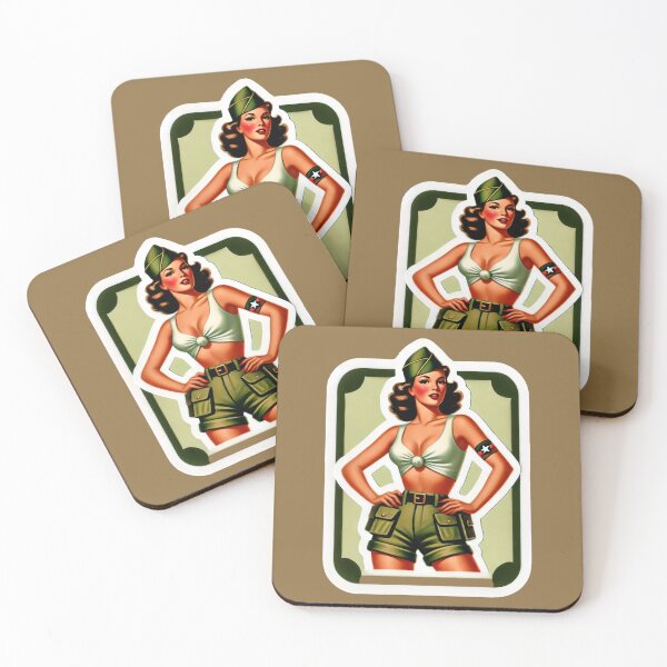 Item preview, Retro Rockabilly Pin-Up Girl Army Print Artwork designed and sold by PinUpPizzazz.