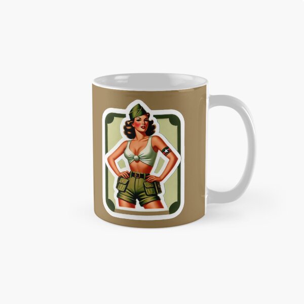 Item preview, Retro Rockabilly Pin-Up Girl Army Print Artwork designed and sold by PinUpPizzazz.