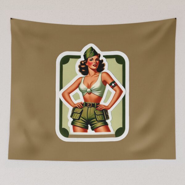 Item preview, Retro Rockabilly Pin-Up Girl Army Print Artwork designed and sold by PinUpPizzazz.