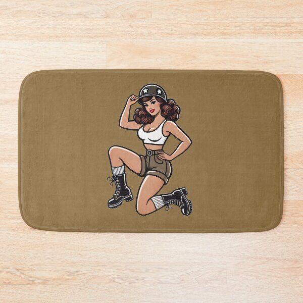 Item preview, Retro Rockabilly Pin-Up Girl Army Print Artwork designed and sold by PinUpPizzazz.