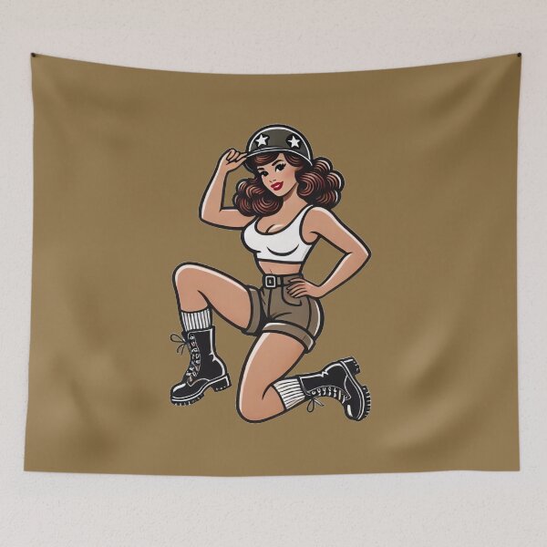 Item preview, Retro Rockabilly Pin-Up Girl Army Print Artwork designed and sold by PinUpPizzazz.