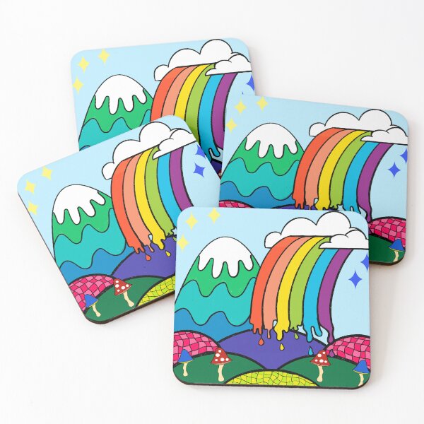 Item preview, 70s landscape with drippy rainbow  designed and sold by cascadiacreator.