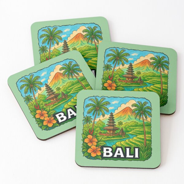 Item preview, Bali Illustration - Rice Terraces, Temple & Volcano   designed and sold by Myra365Art.