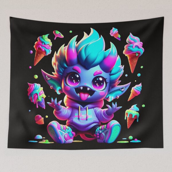 Item preview, Moko the Cheeky Demon – Ice Cream Disaster Pop Art Print designed and sold by Everova.