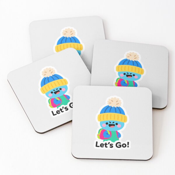 Item preview, Cute Blue Character with Winter Hat and Backpack Saying “Let’s Go!” designed and sold by SplashTastic.