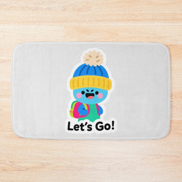 Item preview, Cute Blue Character with Winter Hat and Backpack Saying “Let’s Go!” designed and sold by SplashTastic.