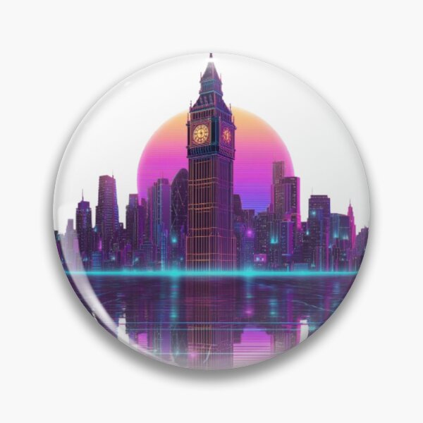 Aperçu de l'œuvre Néon Big Ben Londres Cyberpunk Skyline créée et vendue par AlexLineArt.