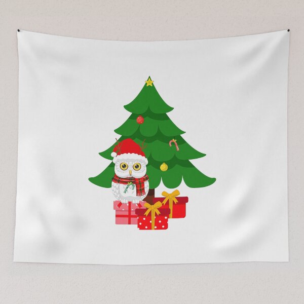 Item preview, Snow Owl with Santa Hat and a Christmas Tree. Cute Owl in Christmas Theme. designed and sold by JohanaStyle.