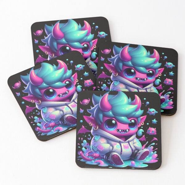 Item preview, Moko the Cheeky Demon – Neon Bubble Bath Pop Art Print designed and sold by Everova.
