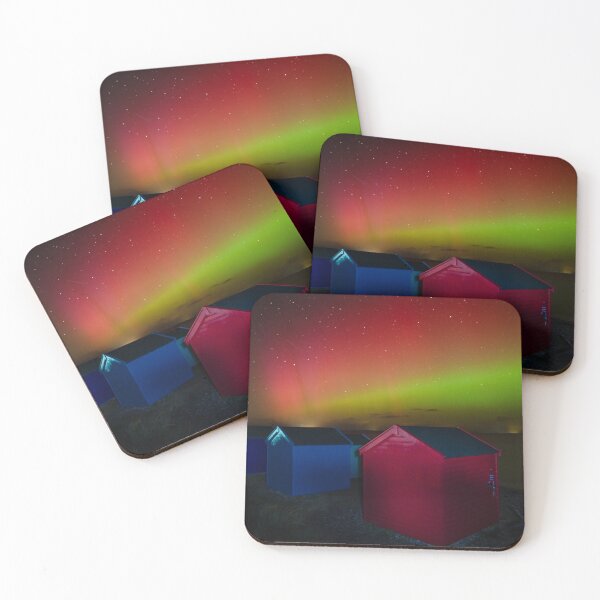 Item preview, Findhorn Beach huts under the Northern Lights. Scotland designed and sold by CEastwoodPhotos.