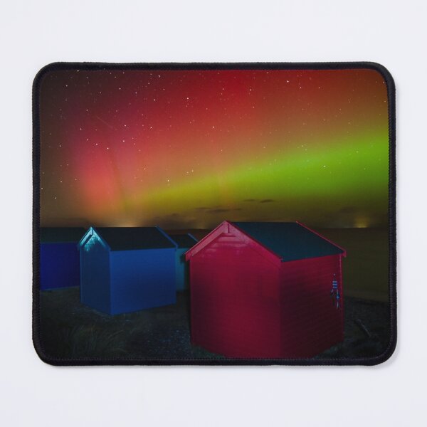 Item preview, Findhorn Beach huts under the Northern Lights. Scotland designed and sold by CEastwoodPhotos.